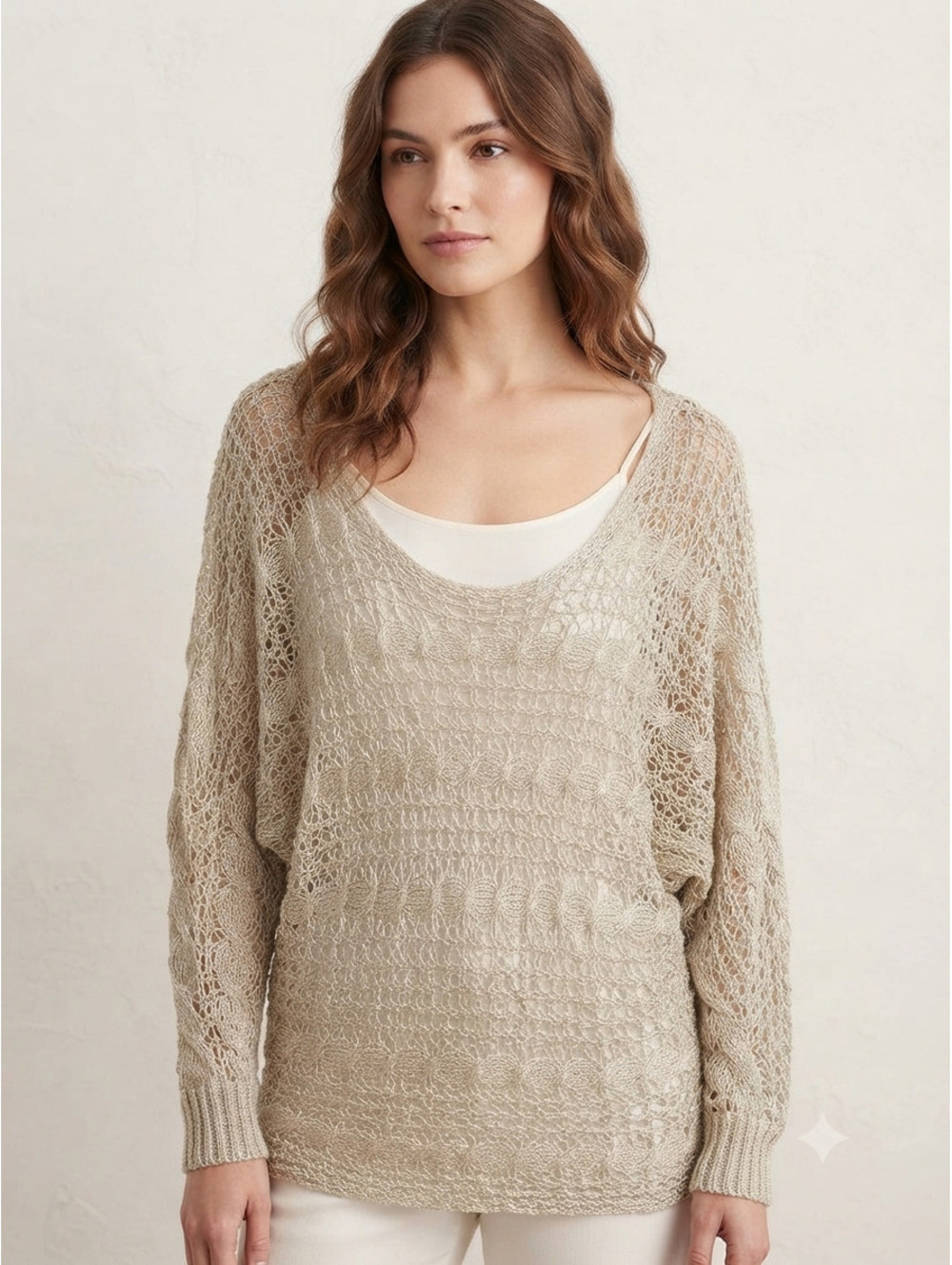 Beige Open Knit Lightweight Sweater